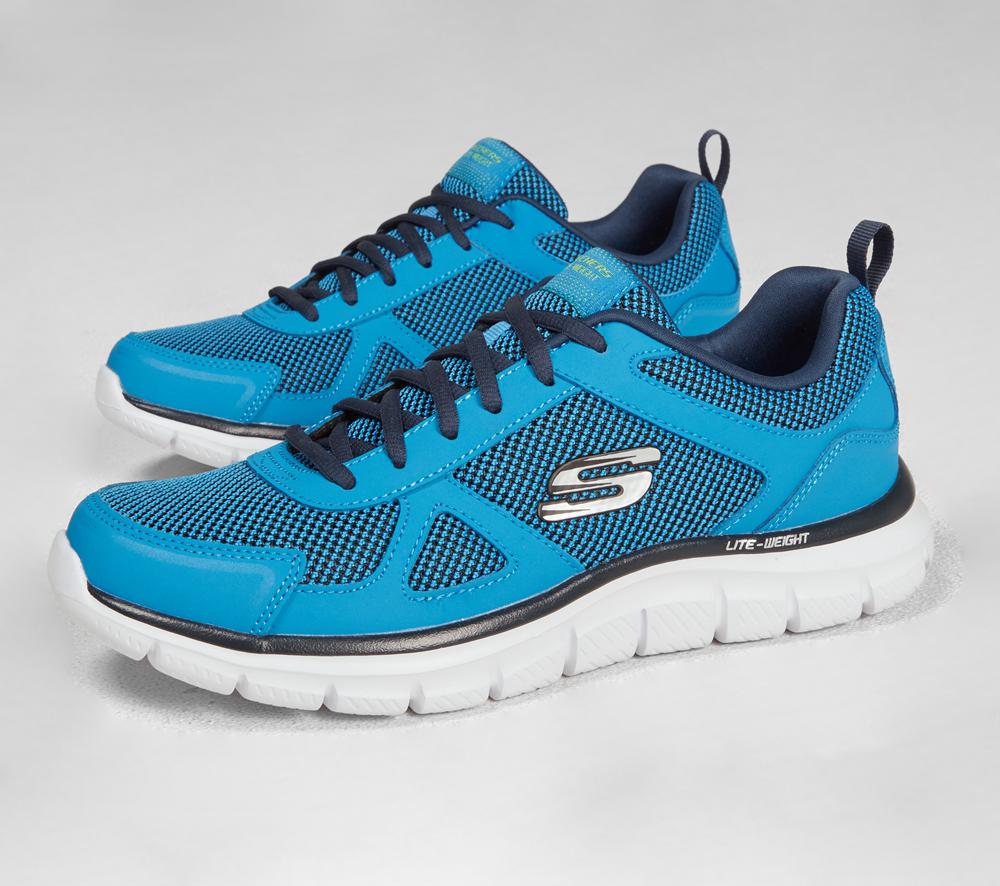 Men Skechers Track - Bucolo Lace Up Blue / Lime  USA |  1470-RLQZV