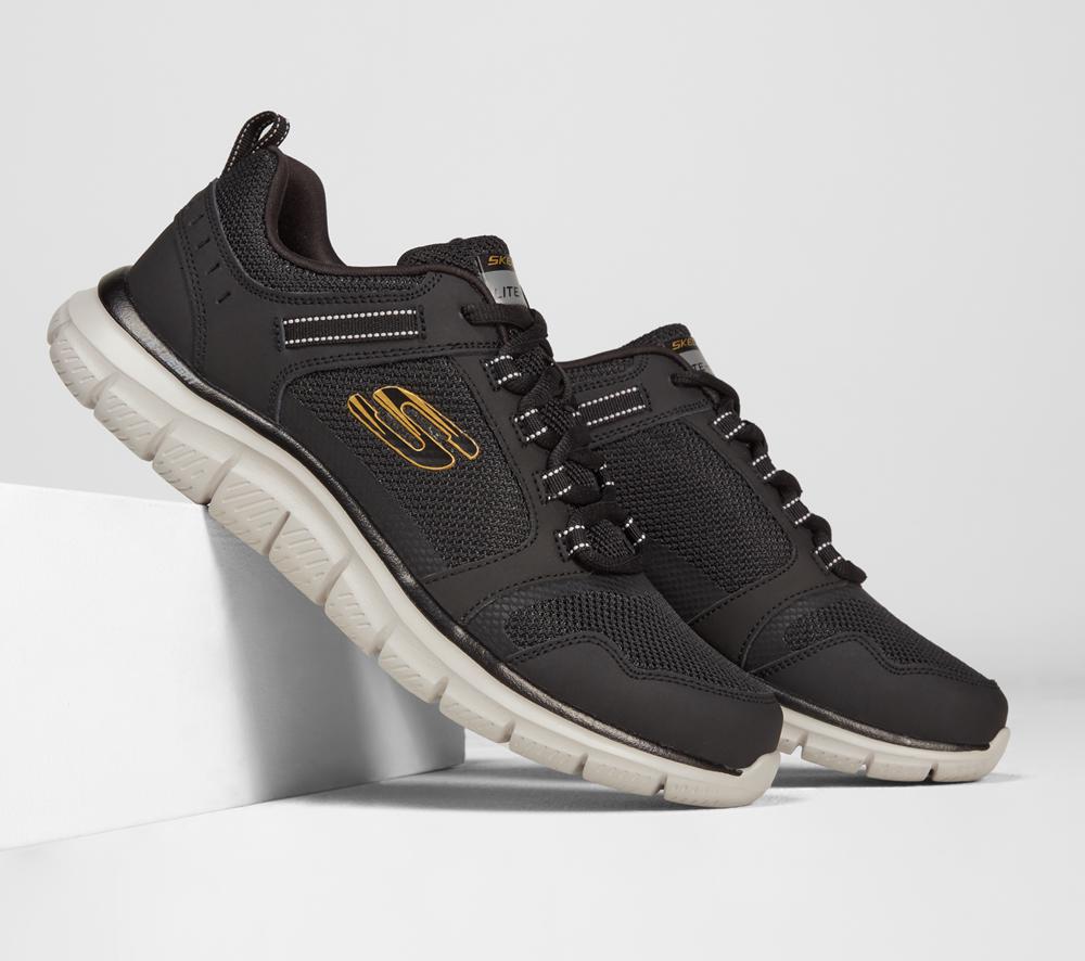 Men Skechers Track - Knockhill Lace Up Black / Gold  USA |  2154-AUTEO