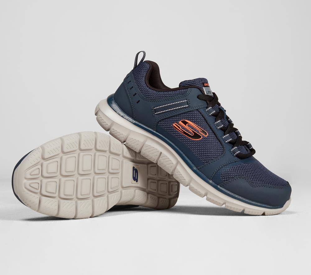Men Skechers Track - Knockhill Lace Up Navy / Orange  USA |  8670-MRNTG