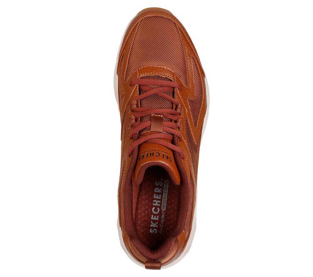 Men Skechers Tres-Air Uno - Craft Leather Air Lace Up Luggage Brown  USA |  0134-OUZNW