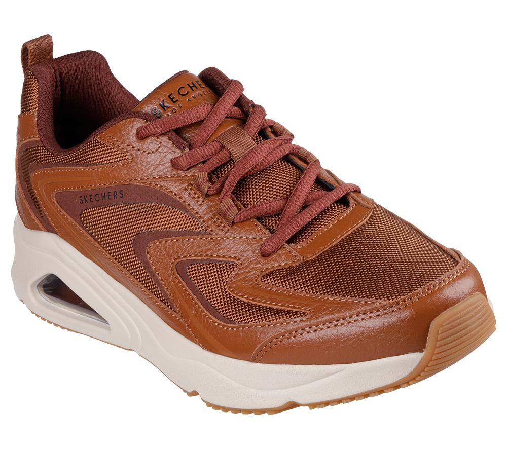 Men Skechers Tres-Air Uno - Craft Leather Air Lace Up Luggage Brown  USA |  0134-OUZNW