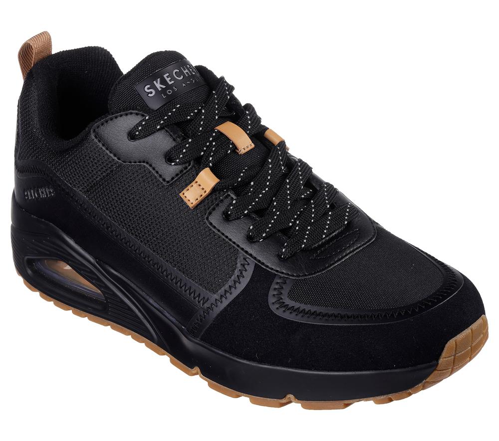Men Skechers Uno - Layover Lace Up Black  USA |  0381-CRXLY