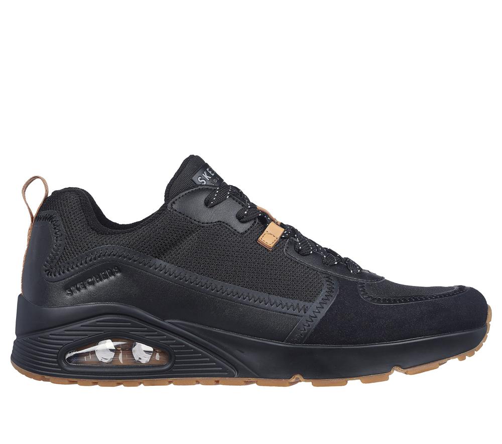 Men Skechers Uno - Layover Lace Up Black  USA |  0381-CRXLY