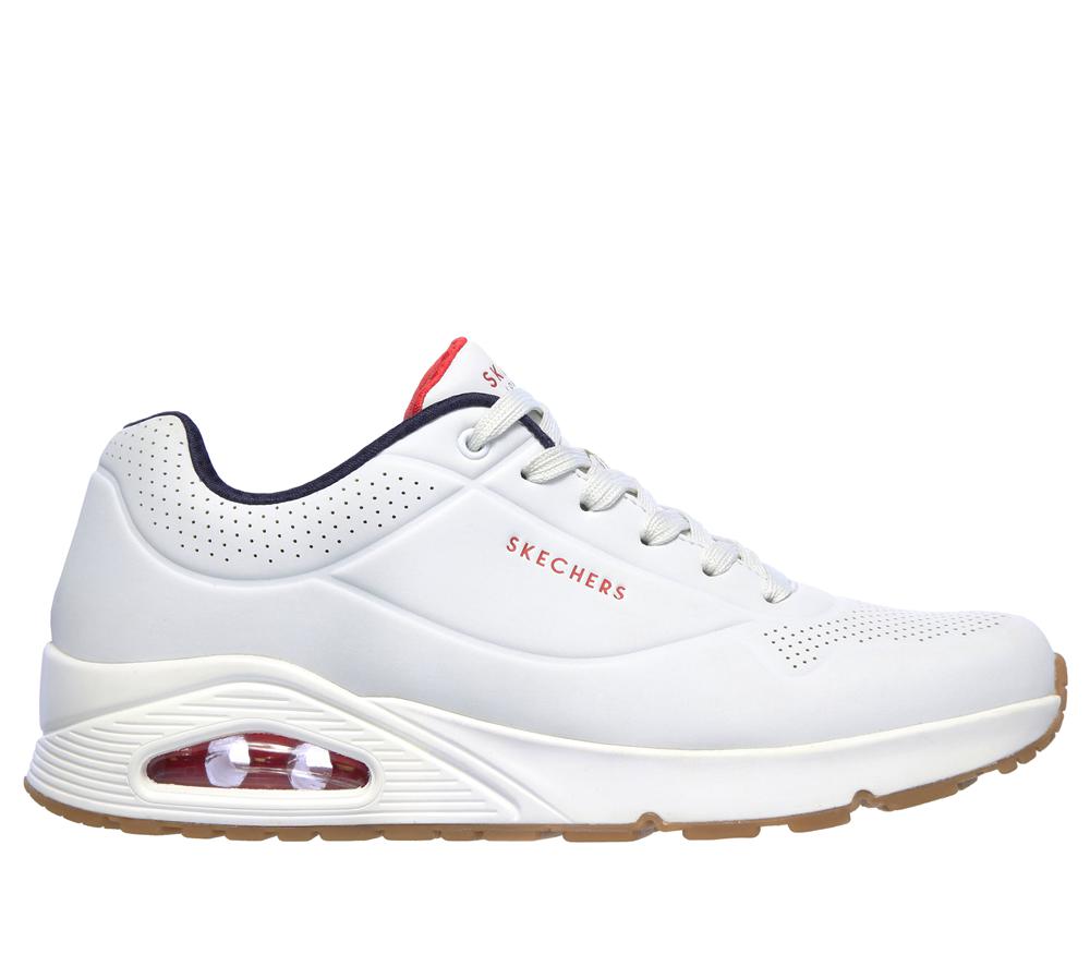 Men Skechers Uno - Stand on Air Lace Up White / Navy  USA |  2681-GWTHN