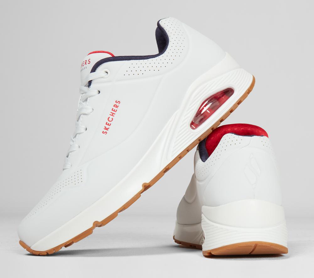 Men Skechers Uno - Stand on Air Sneakers White / Navy  USA |  7169-EFGRU