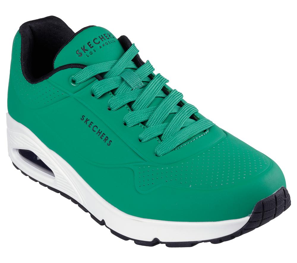 Men Skechers Uno - Stand on Air Sneakers Green / White  USA |  8692-RXMDO