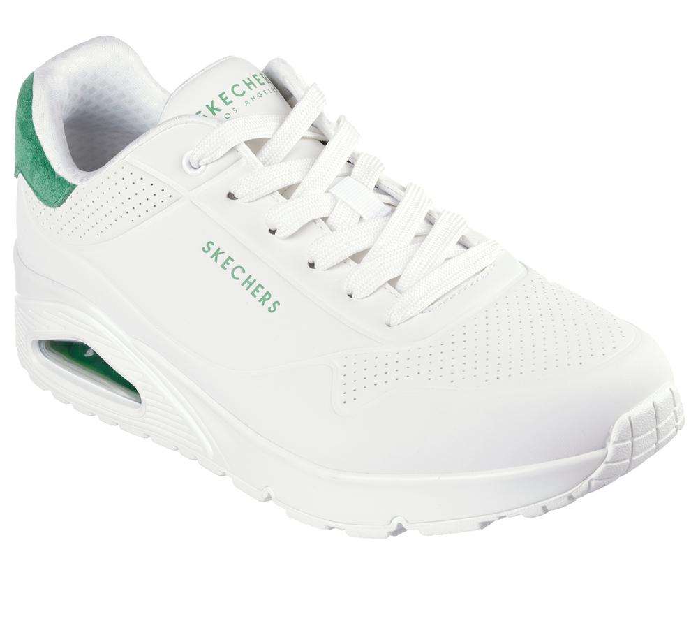 Men Skechers Uno - Suited On Air Lace Up White / Green  USA |  4359-LEFRG