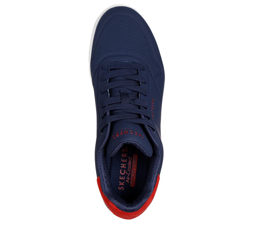 Men Skechers Uno - Suited On Air Lace Up Navy / Red  USA |  7459-QKJGO