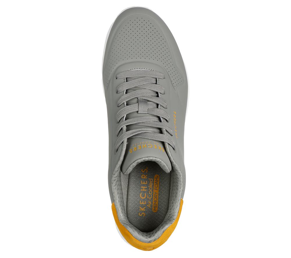 Men Skechers Uno - Suited On Air Lace Up Grey / Yellow  USA |  0986-IDKEV