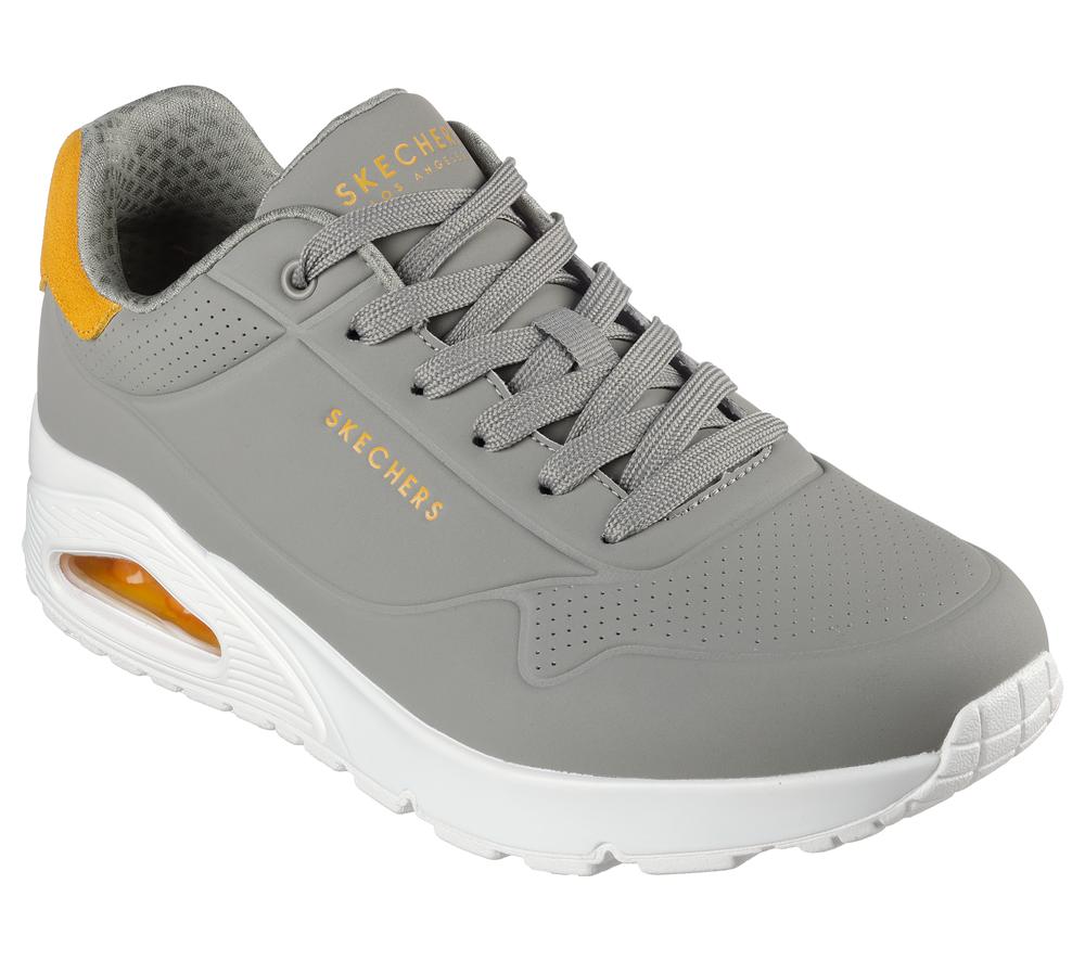 Men Skechers Uno - Suited On Air Lace Up Grey / Yellow  USA |  0986-IDKEV