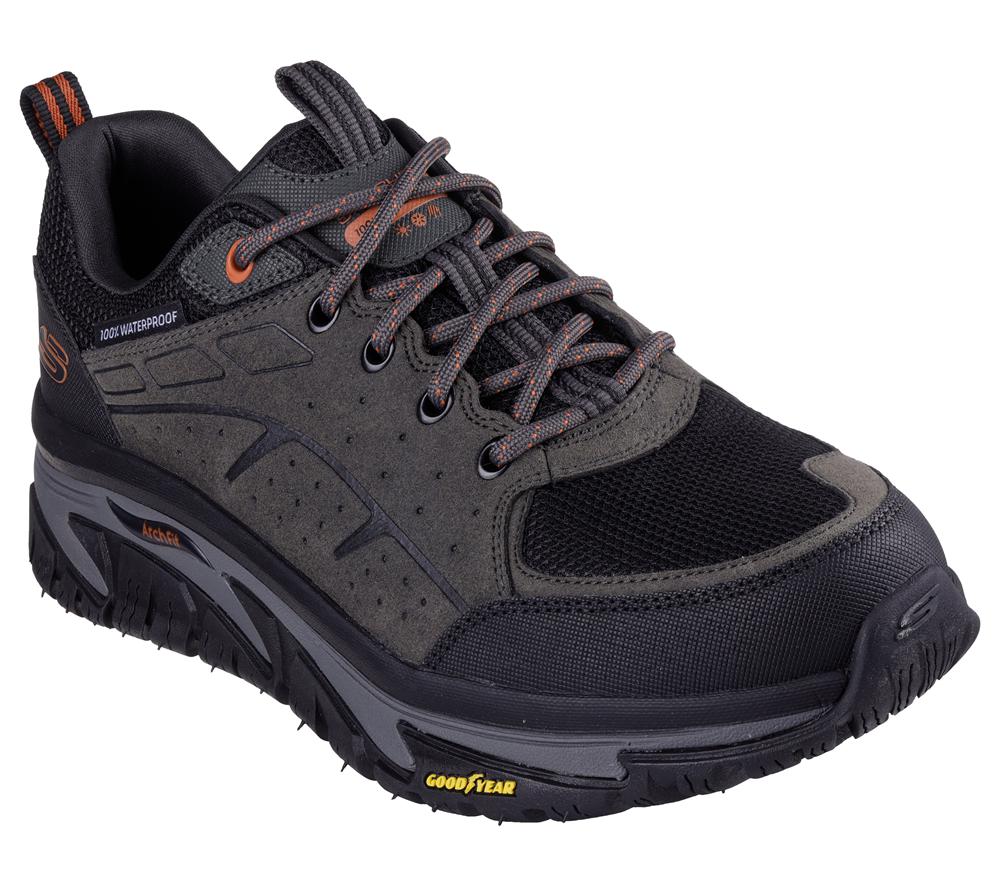 Men Skechers Waterproof: Arch Fit Road Walker - Vernal Sneakers Charcoal / Black  USA |  3728-UJEDV
