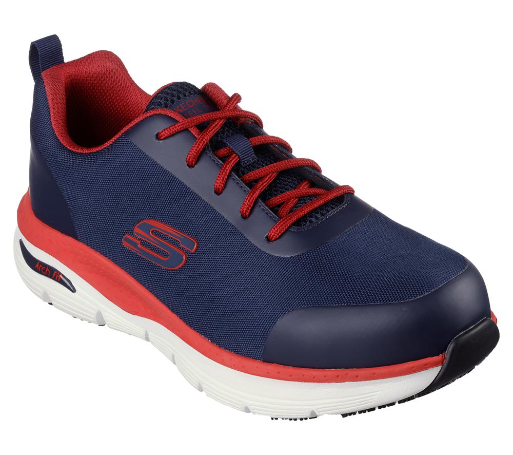 Men Skechers Work: Arch Fit SR - Ringstap Work Shoes Navy / Red  USA |  3176-VQWPE