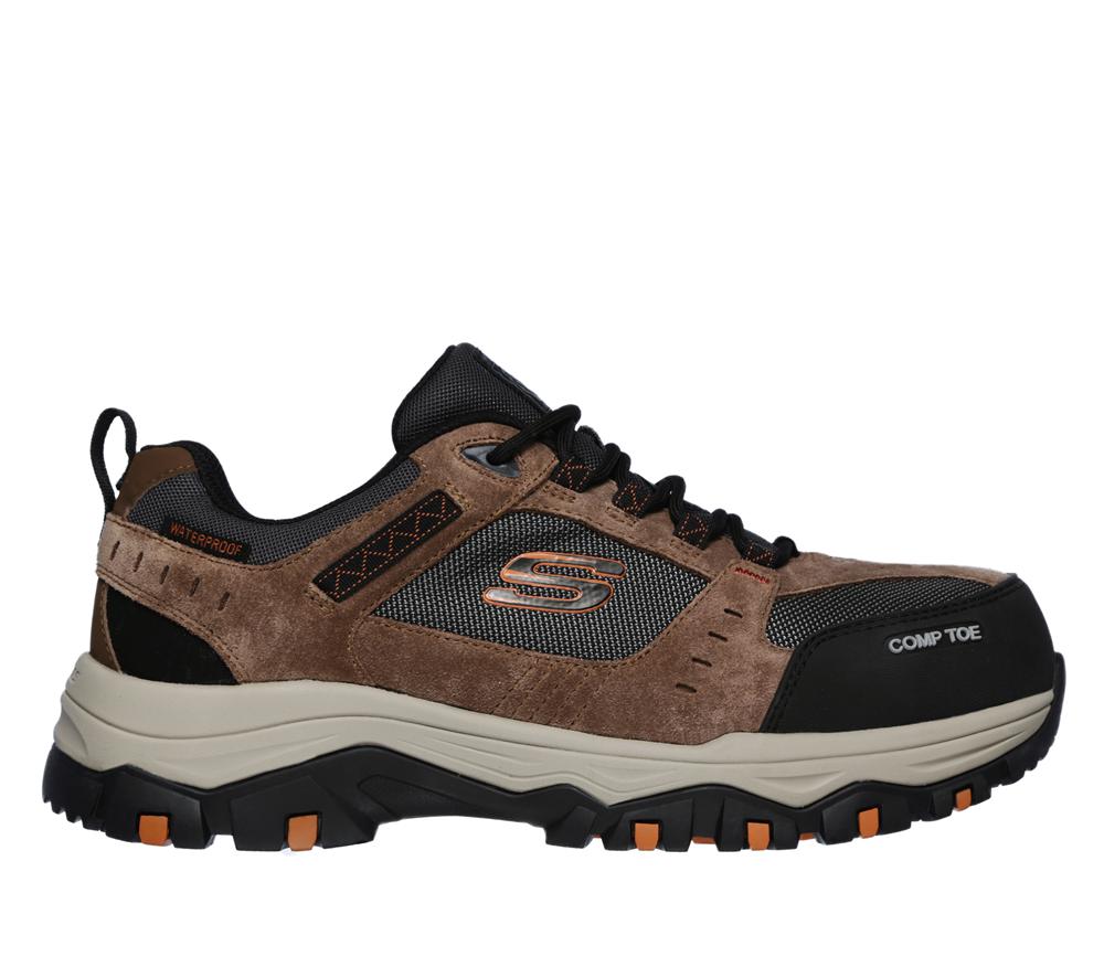 Men Skechers Work: Greetah Comp Toe Work Shoes Brown / Black  USA |  0746-YLPBX