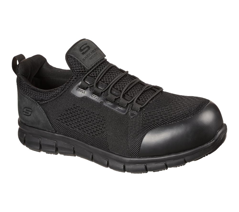 Men Skechers Work: Synergy - Omat Alloy Toe Work Shoes Black  USA |  0238-XMTLB