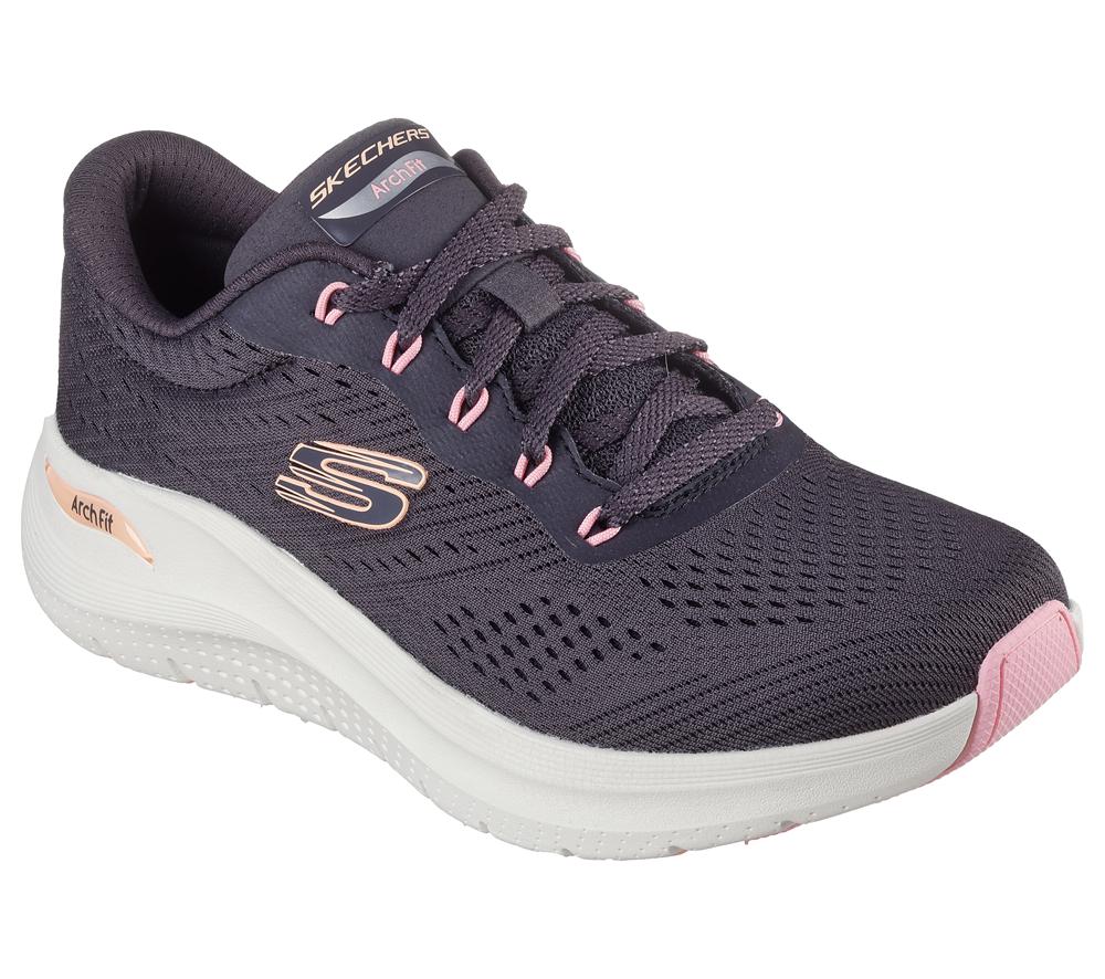 Women Skechers Arch Fit 2.0 - Big League Lace Up Shoes Pewter Grey  USA |  3860-OBAFT