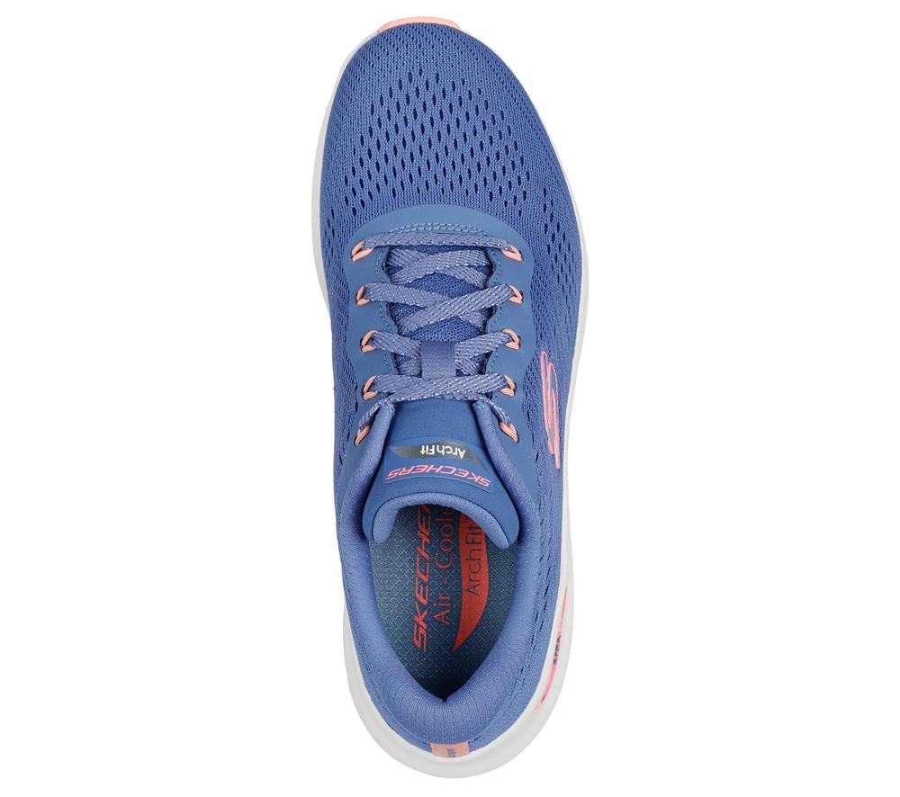 Women Skechers Arch Fit 2.0 - Big League Lace Up Shoes Blue / Pink  USA |  1938-BAMKS