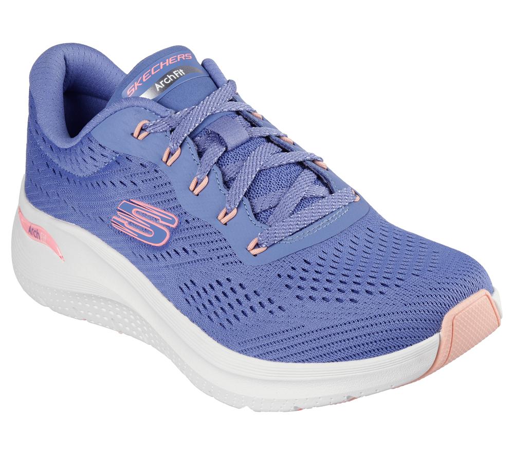 Women Skechers Arch Fit 2.0 - Big League Lace Up Shoes Blue / Pink  USA |  1938-BAMKS