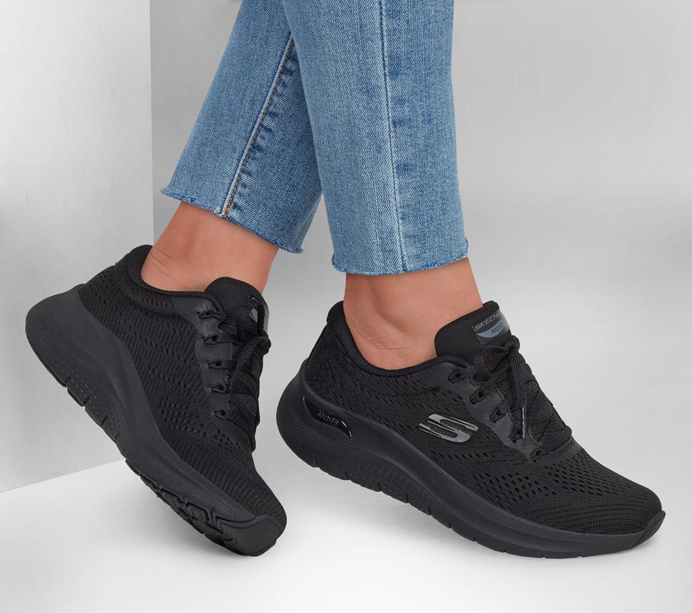 Women Skechers Arch Fit 2.0 - Big League Lace Up Shoes Black  USA |  1385-TXFAI
