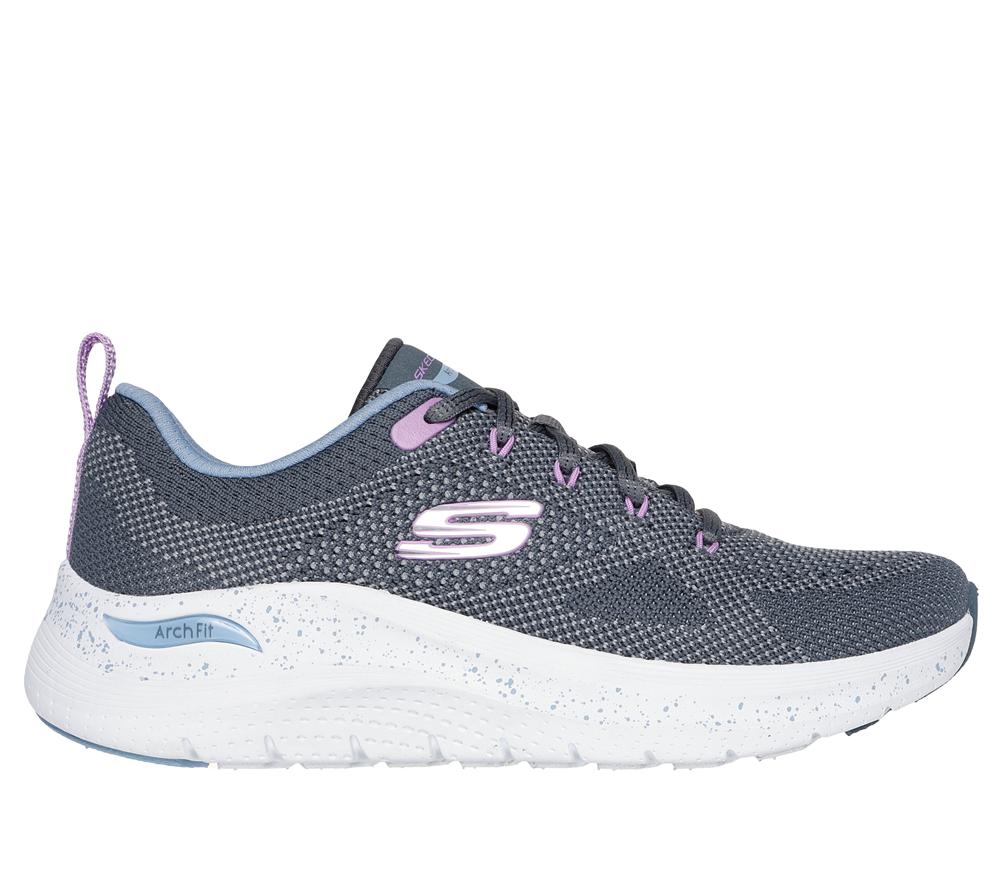 Women Skechers Arch Fit 2.0 - Fast Paced Lace Up Shoes Grey / Multicolor  USA |  8475-SUVBM