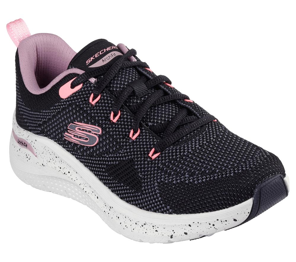 Women Skechers Arch Fit 2.0 - Fast Paced Lace Up Shoes Black / Multicolor  USA |  2058-KDSQU
