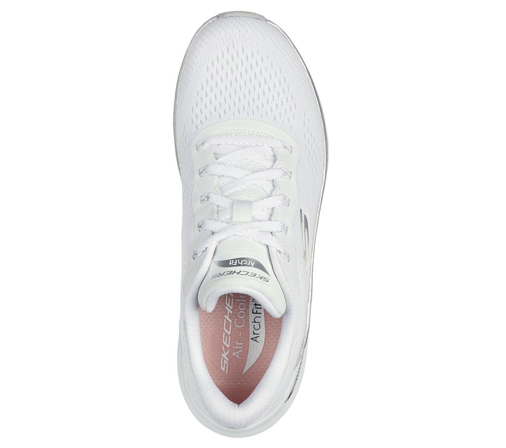 Women Skechers Arch Fit 2.0 - Glow The Distance Lace Up Shoes White / Silver  USA |  3486-GYLDB