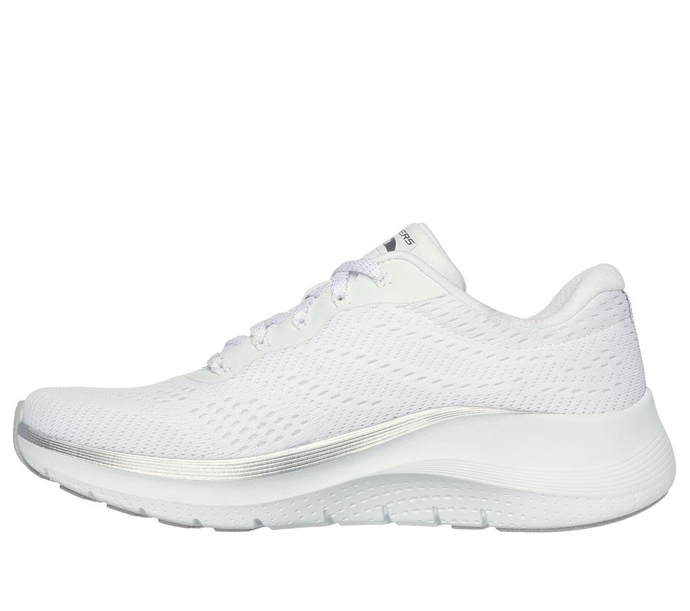 Women Skechers Arch Fit 2.0 - Glow The Distance Lace Up Shoes White / Silver  USA |  3486-GYLDB