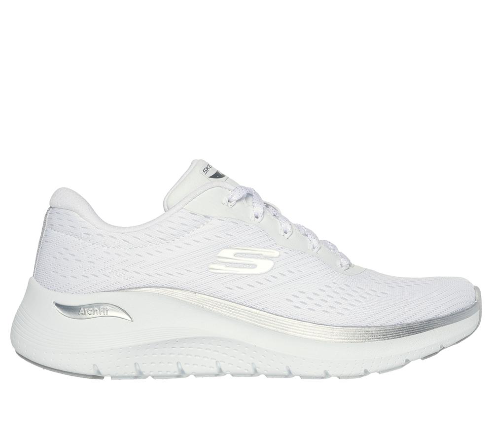 Women Skechers Arch Fit 2.0 - Glow The Distance Lace Up Shoes White / Silver  USA |  3486-GYLDB
