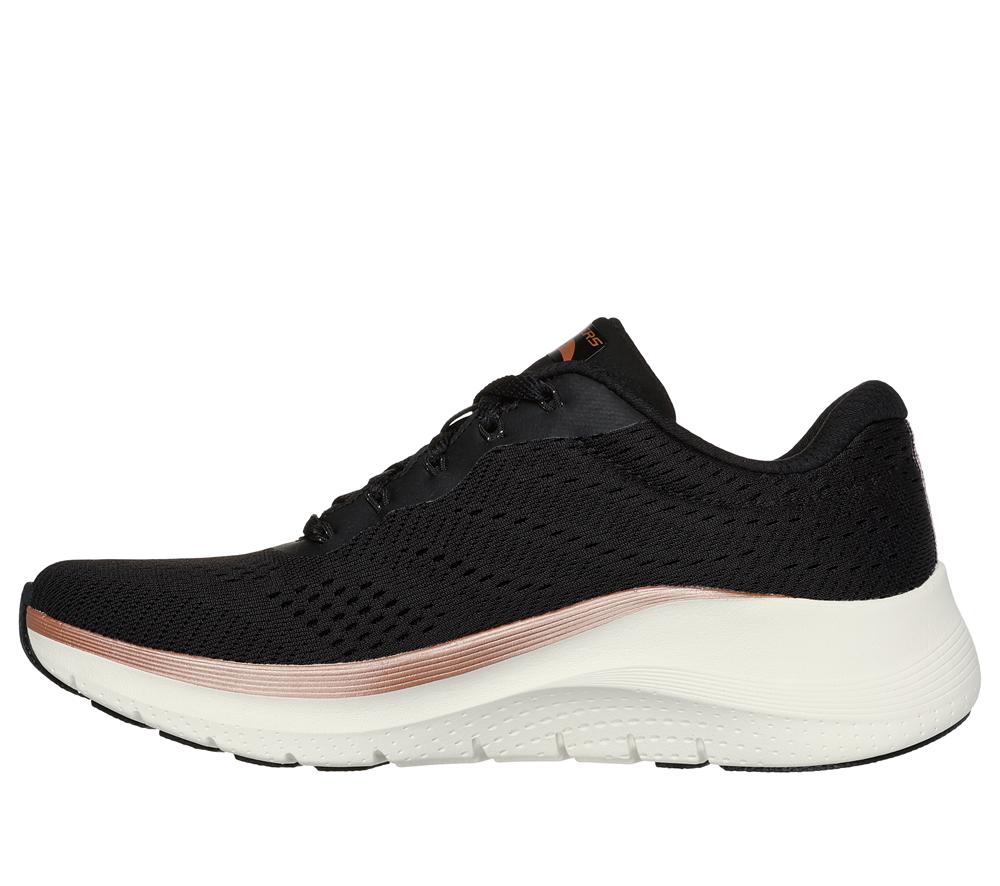 Women Skechers Arch Fit 2.0 - Glow The Distance Lace Up Shoes Black / Rose Gold  USA |  2045-MLAZG