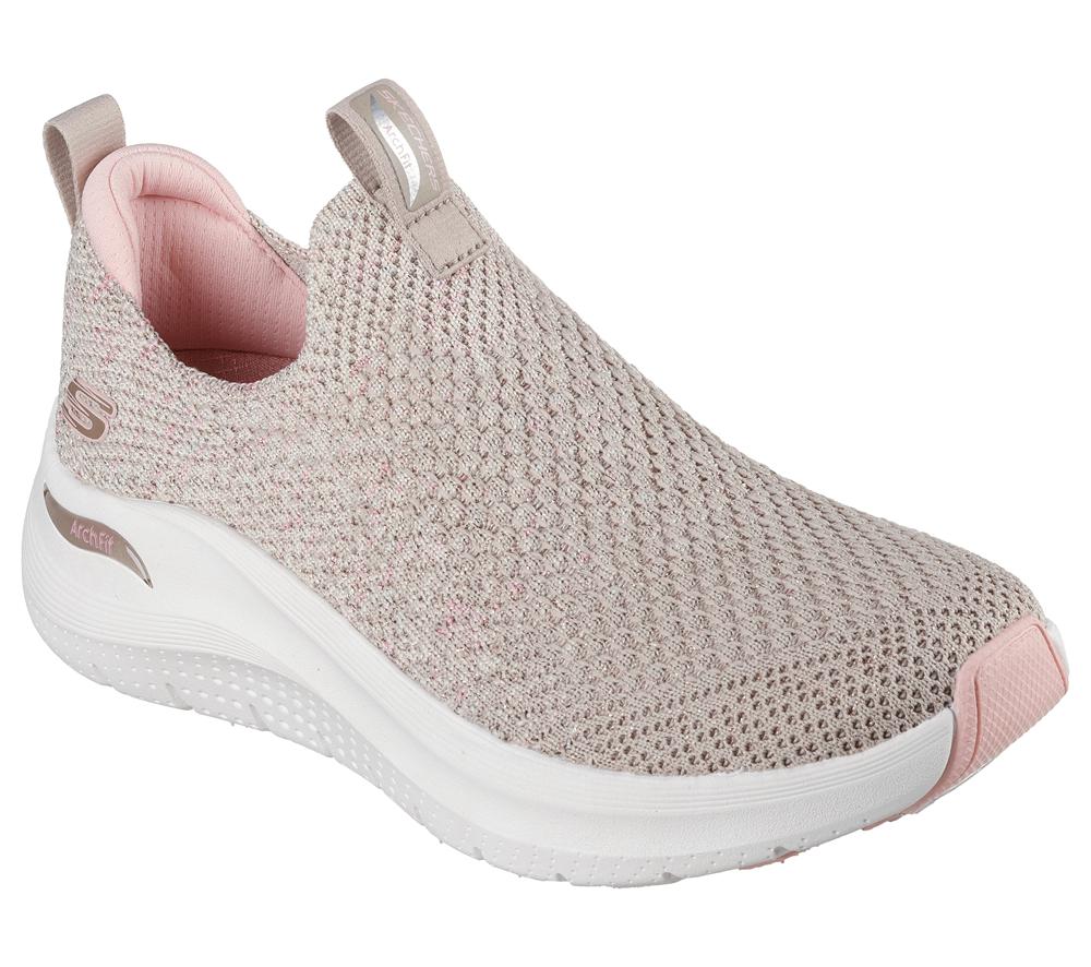 Women Skechers Arch Fit 2.0 - Sheer Shimmer Slip On Shoes Taupe / Pink  USA |  1683-XUJOE