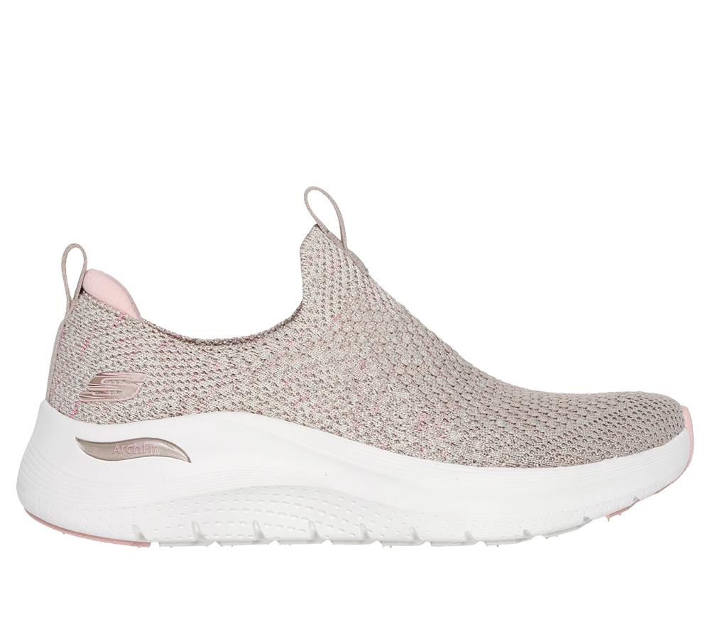 Women Skechers Arch Fit 2.0 - Sheer Shimmer Slip On Shoes Taupe / Pink  USA |  1683-XUJOE