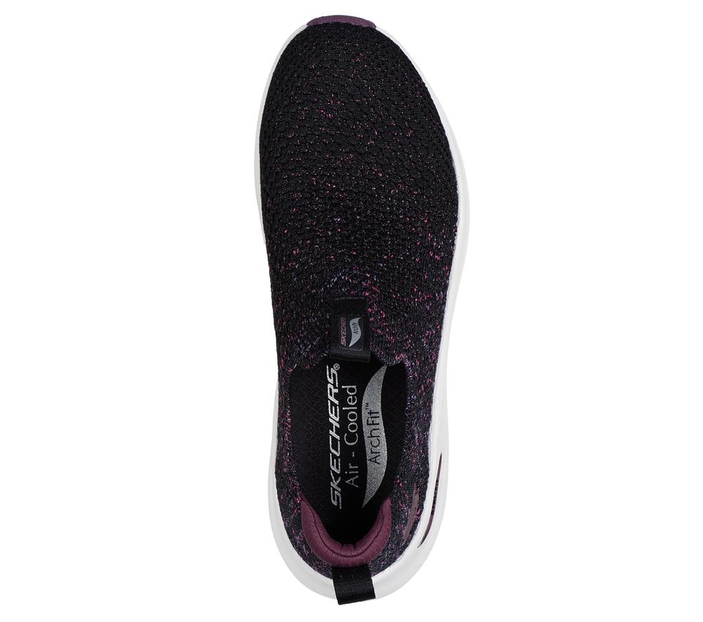 Women Skechers Arch Fit 2.0 - Sheer Shimmer Sneakers Black / Purple  USA |  3617-RKZFX