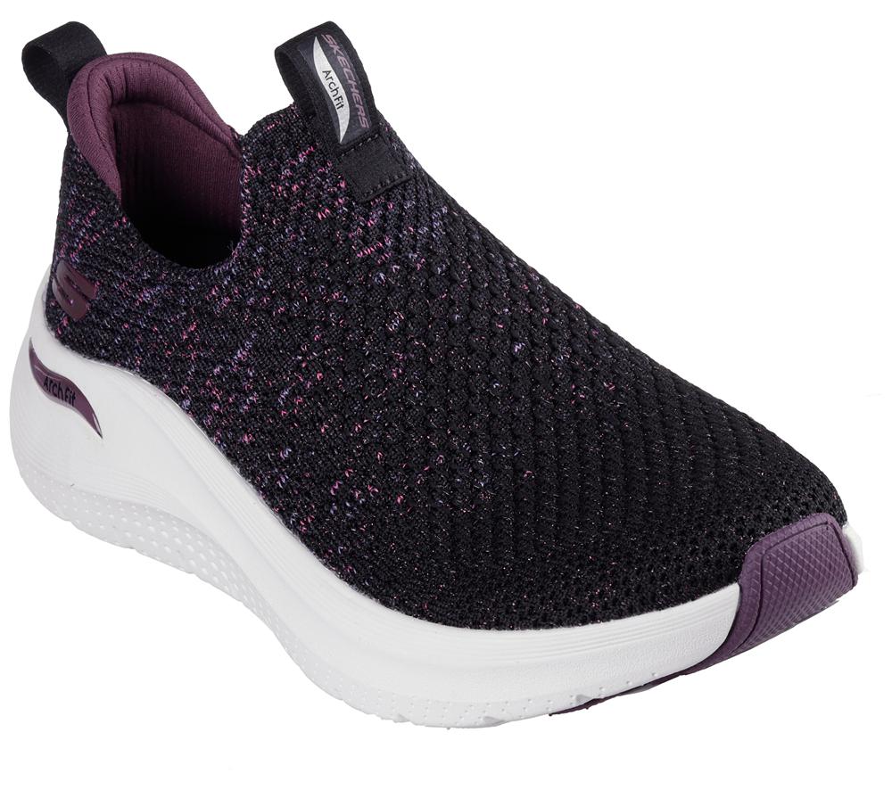 Women Skechers Arch Fit 2.0 - Sheer Shimmer Sneakers Black / Purple  USA |  3617-RKZFX