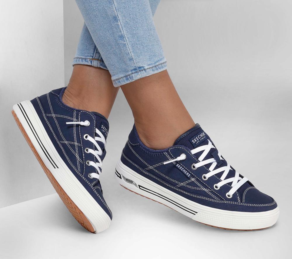 Women Skechers Arch Fit Arcade - Arcata Canvas Shoes Navy  USA |  3918-JMQNT