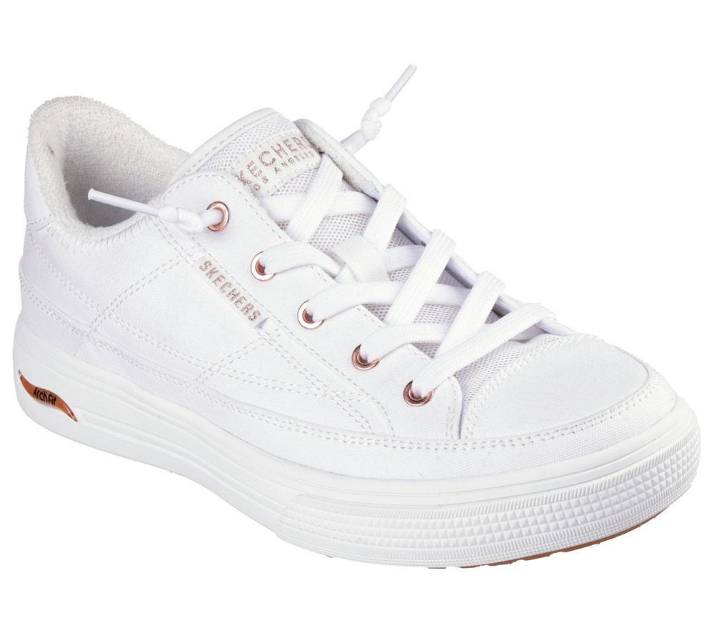 Women Skechers Arch Fit Arcade - Meet Ya There Canvas Shoes White  USA |  0572-IUJHM