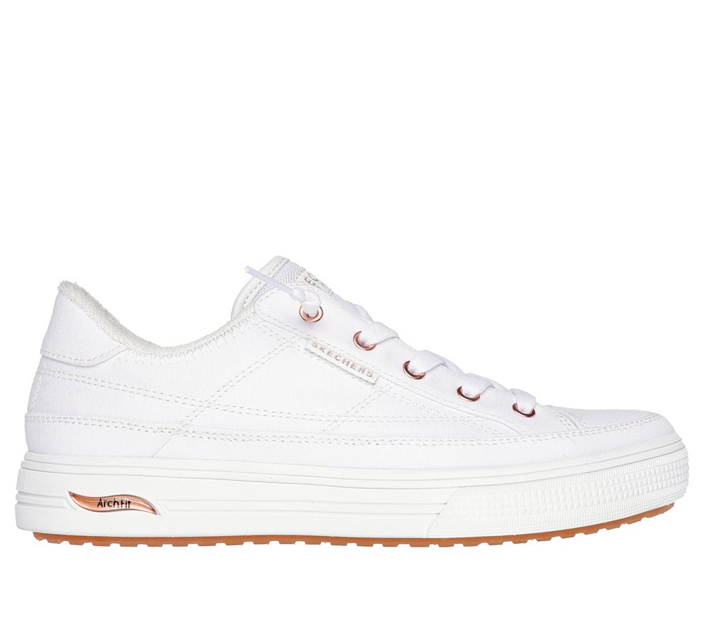 Women Skechers Arch Fit Arcade - Meet Ya There Canvas Shoes White  USA |  0572-IUJHM