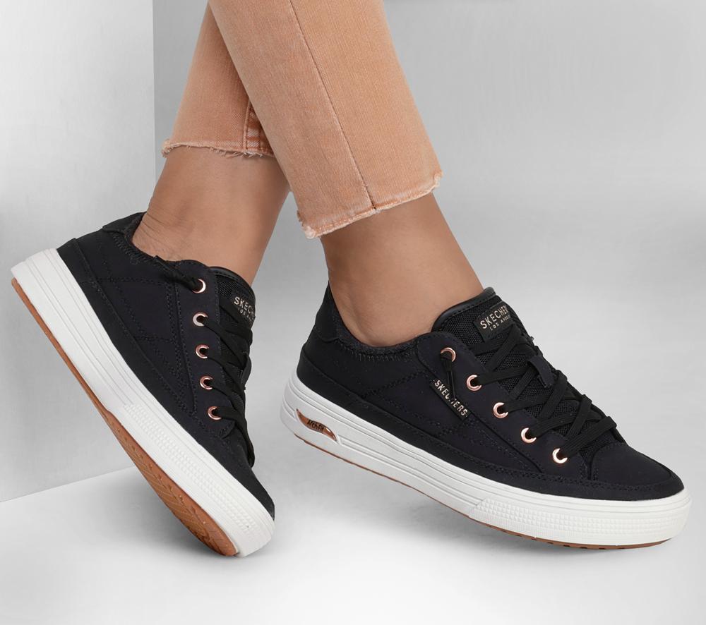 Women Skechers Arch Fit Arcade - Meet Ya There Canvas Shoes Black  USA |  6937-ZCFSD