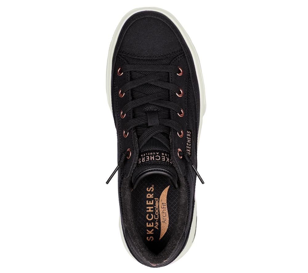 Women Skechers Arch Fit Arcade - Meet Ya There Canvas Shoes Black  USA |  6937-ZCFSD