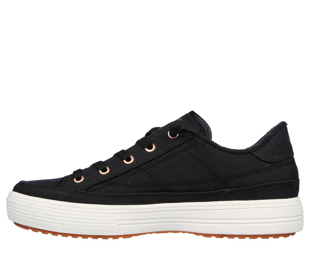 Women Skechers Arch Fit Arcade - Meet Ya There Canvas Shoes Black  USA |  6937-ZCFSD