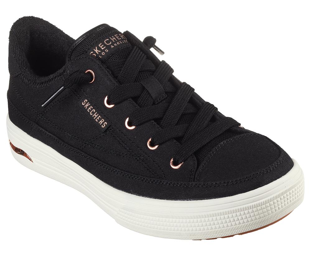 Women Skechers Arch Fit Arcade - Meet Ya There Canvas Shoes Black  USA |  6937-ZCFSD