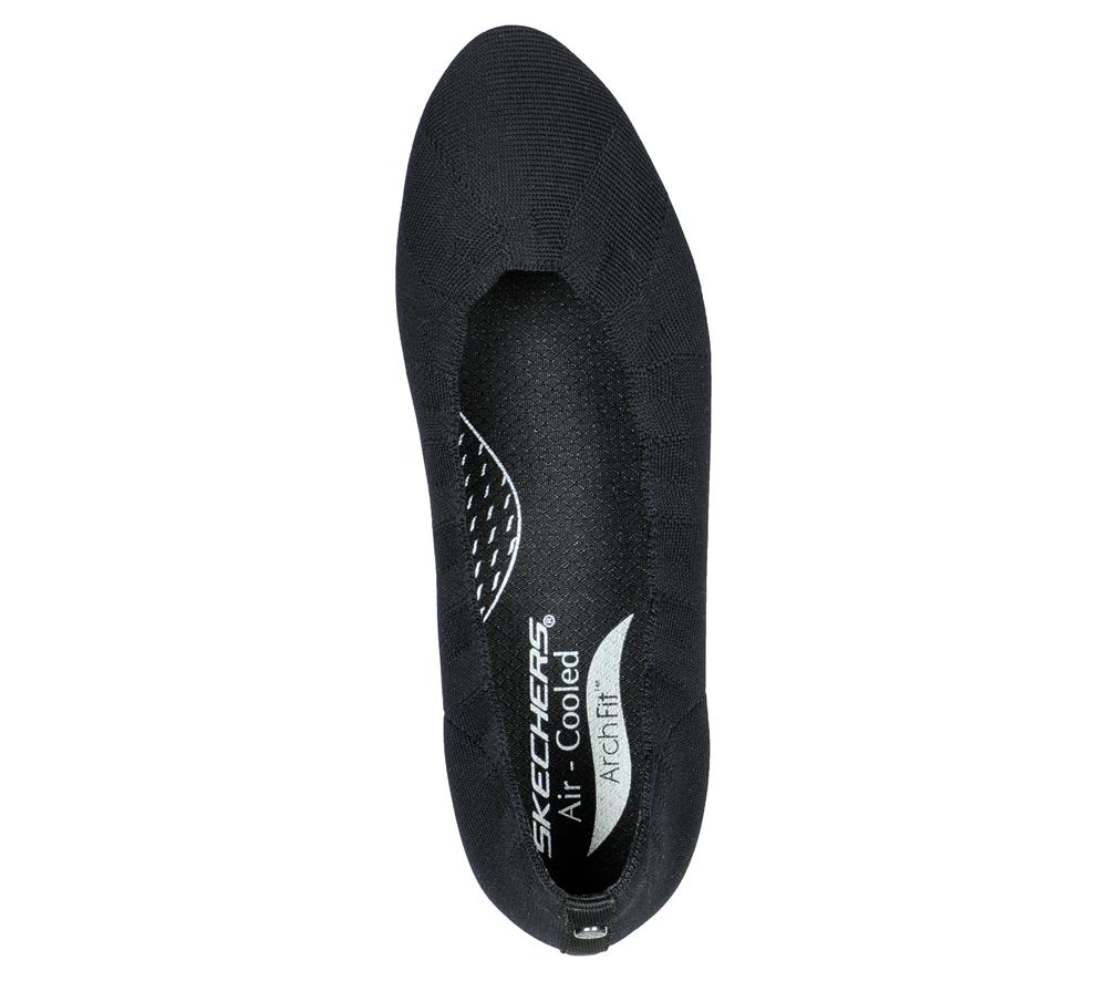 Women Skechers Arch Fit Cleo Flat Shoes Black  USA |  3742-DKGOU