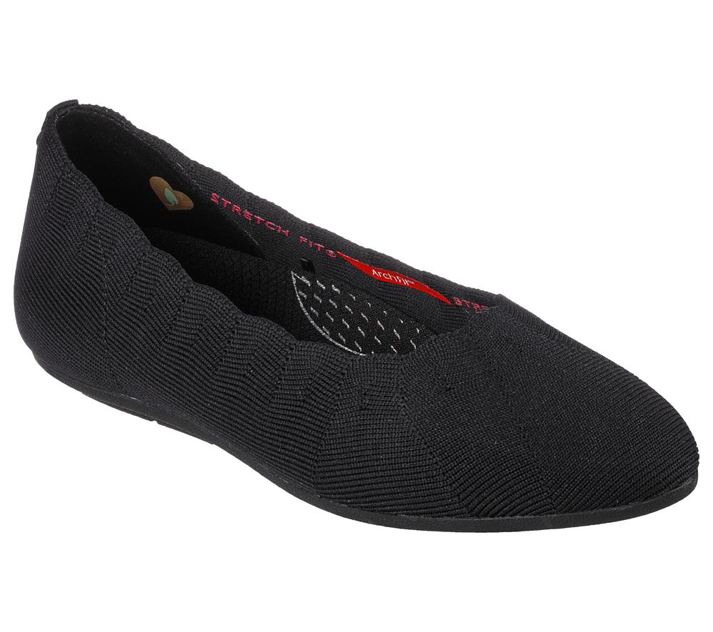 Women Skechers Arch Fit Cleo Flat Shoes Black  USA |  3742-DKGOU