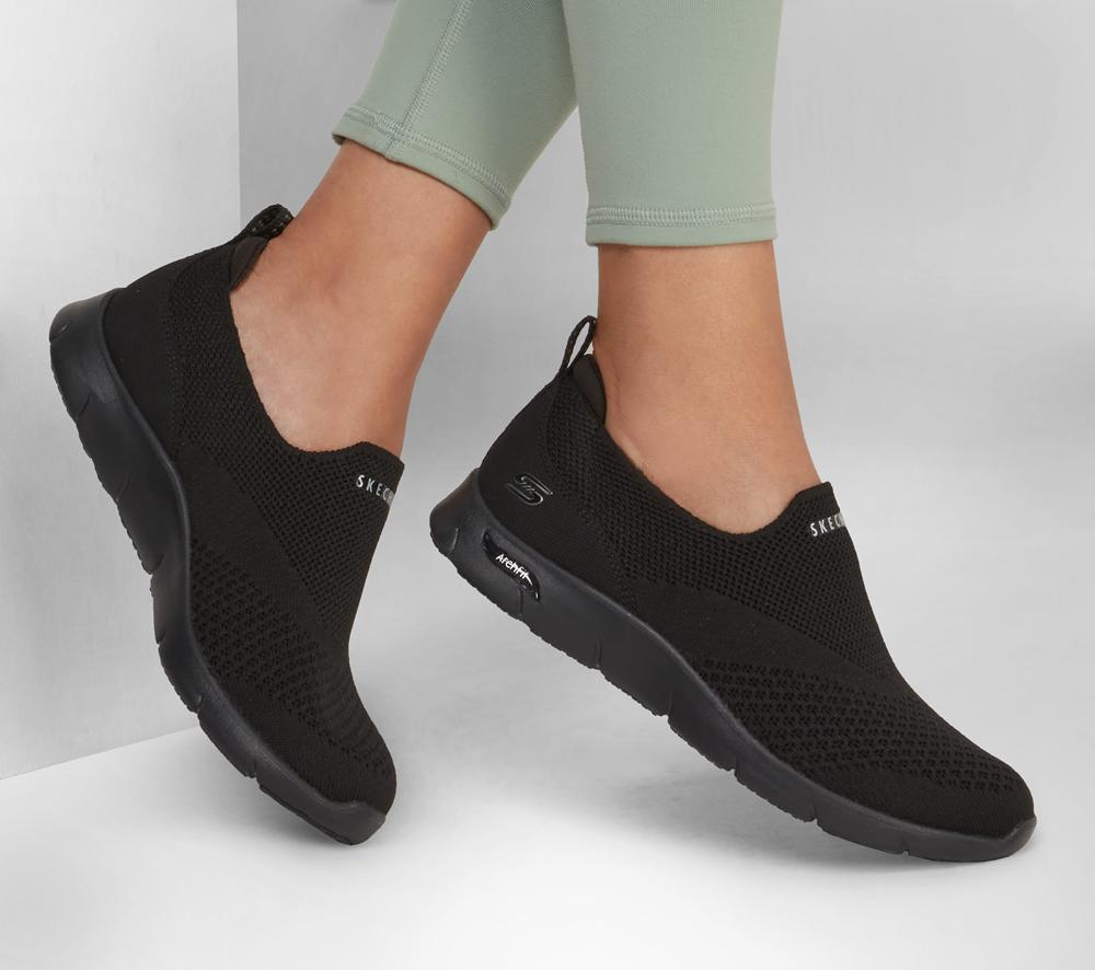 Women Skechers Arch Fit Refine - Don't Go Slip On Shoes Black  USA |  9128-GHEDS