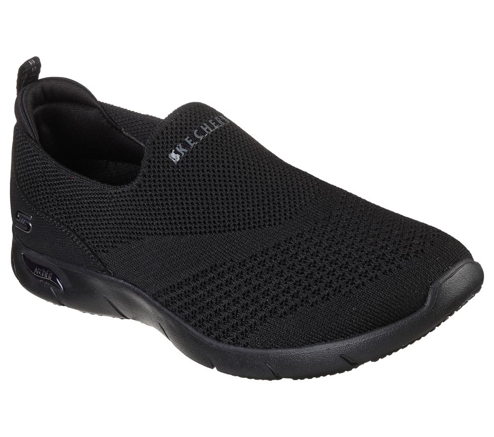 Women Skechers Arch Fit Refine - Don't Go Slip On Shoes Black  USA |  9128-GHEDS