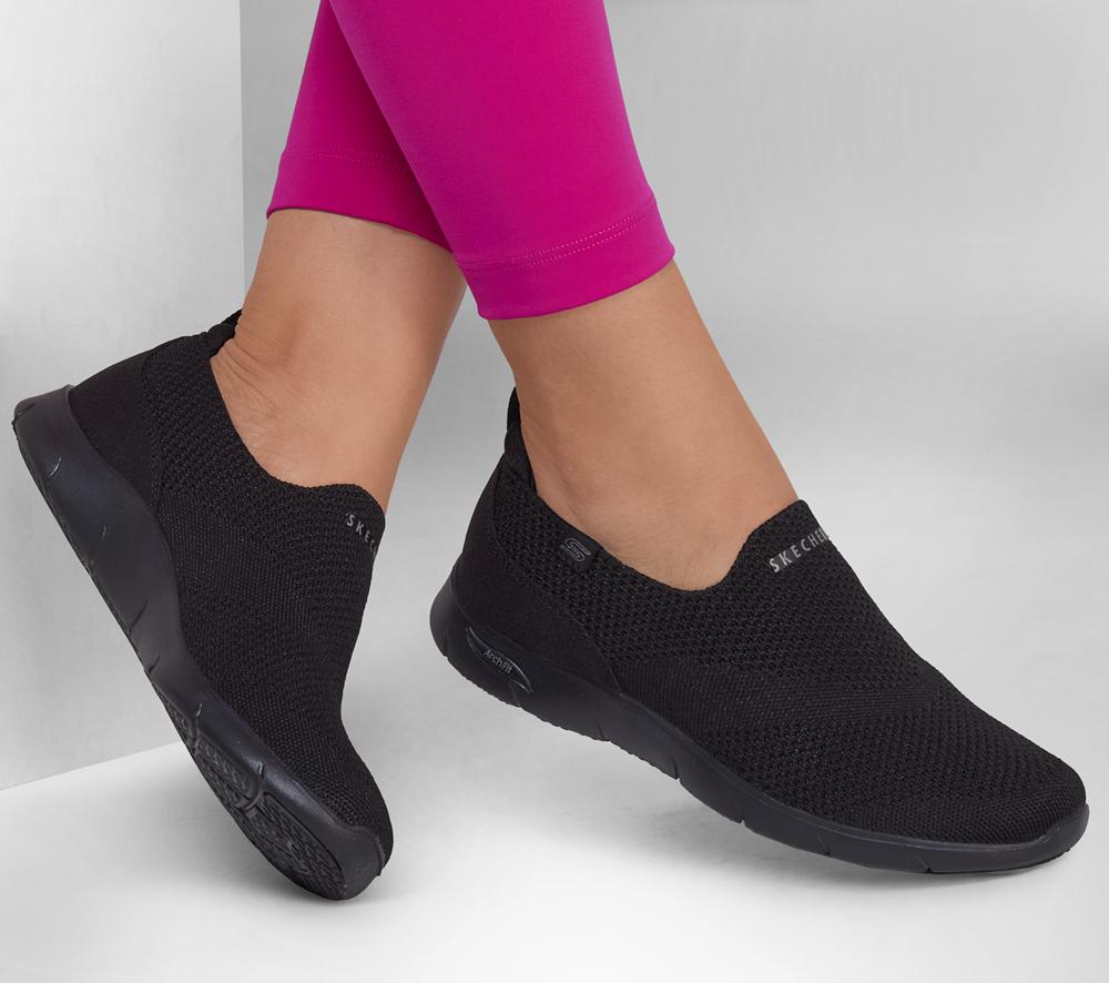 Women Skechers Arch Fit Refine - Iris Slip On Shoes Black  USA |  2389-HEPYV