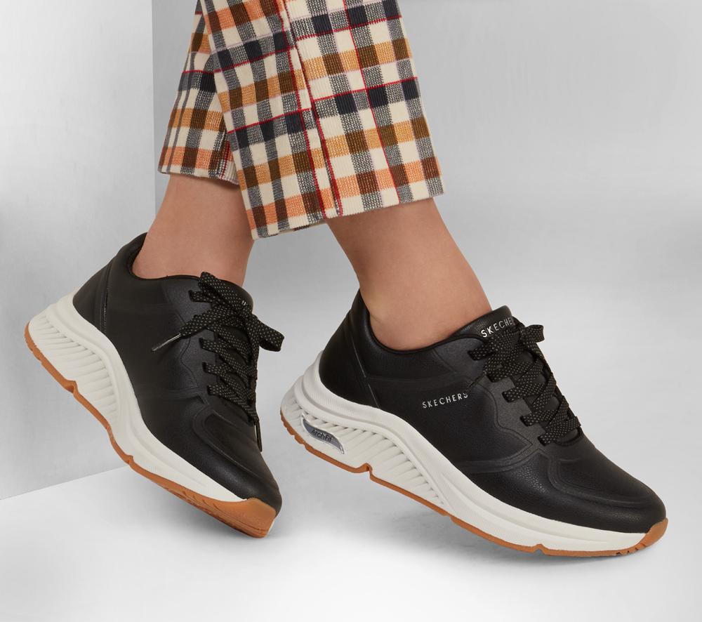 Women Skechers Arch Fit S-Miles - Mile Makers Lace Up Shoes Black  USA |  7968-OQWNF