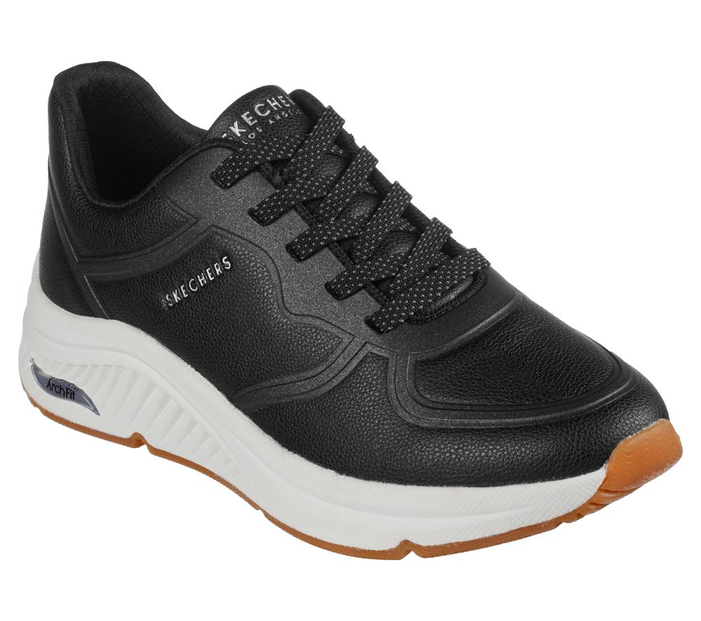 Women Skechers Arch Fit S-Miles - Mile Makers Lace Up Shoes Black  USA |  7968-OQWNF