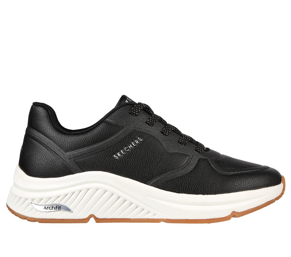 Women Skechers Arch Fit S-Miles - Mile Makers Lace Up Shoes Black  USA |  7968-OQWNF