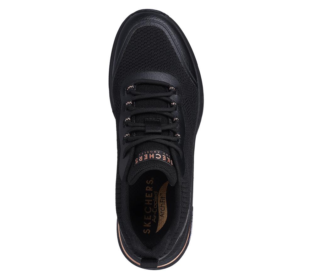 Women Skechers Arch Fit S-Miles - Sonrisas Wedges Black  USA |  6840-GDJOC