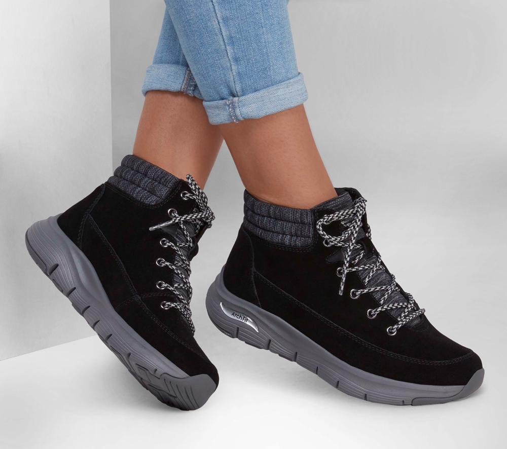 Women Skechers Arch Fit Smooth - Comfy Chill Lace Up Shoes Black  USA |  7401-ZILPH