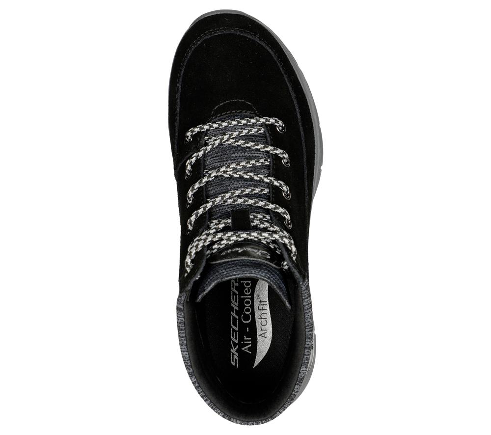 Women Skechers Arch Fit Smooth - Comfy Chill Lace Up Shoes Black  USA |  7401-ZILPH